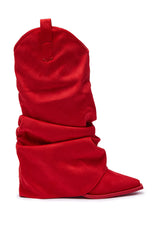 AZALEA WANG HAWKSTON RED RUCHED WESTERN BOOTIE