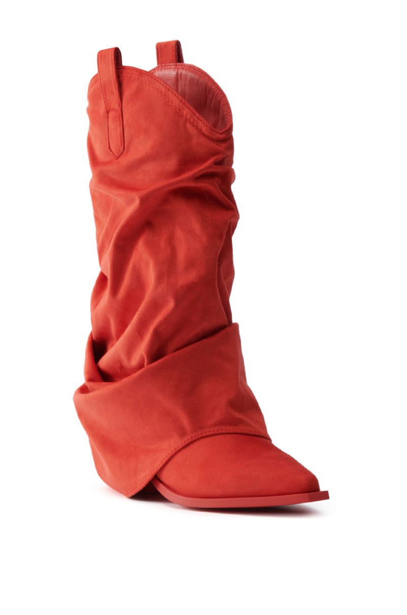 AZALEA WANG HAWKSTON RED RUCHED WESTERN BOOTIE