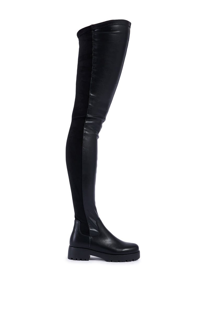 AZALEA WANG HAYDEE BLACK OVER THE KNEE SUEDE AND PU BOOT