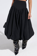 I FOUND YOU DROP WAIST MIDI SKIRT IN BLACK