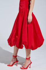 I FOUND YOU DROP WAIST MIDI SKIRT IN RED