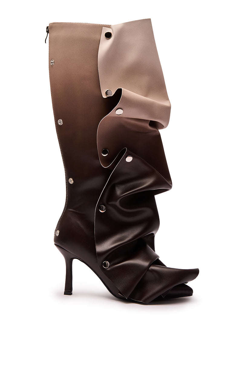 AZALEA WANG IMOGINE BROWN MULTI FOLDED DETAIL STILETTO BOOT