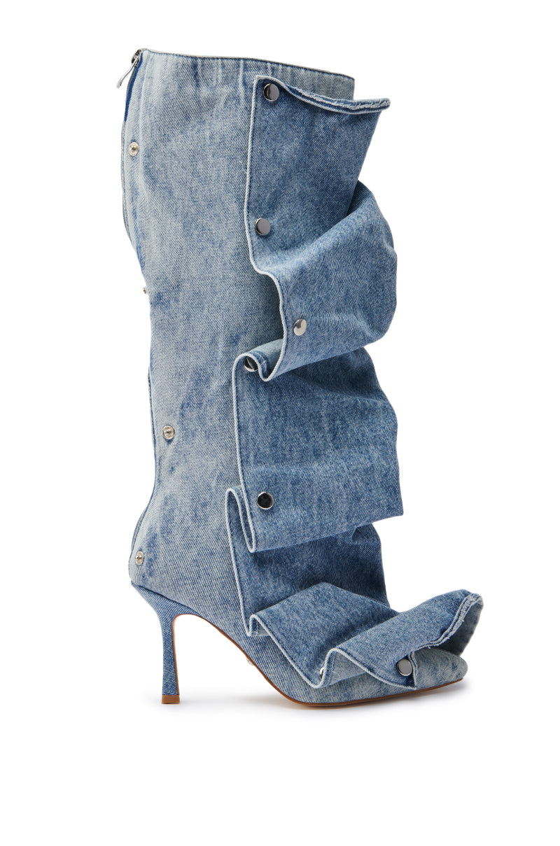 AZALEA WANG IMOGINE DENIM SNAP BOOT