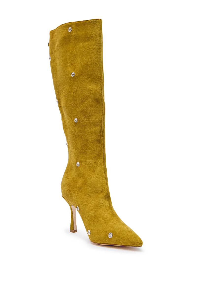 AZALEA WANG IMOGINE OLIVE FOLDED DETAIL STILETTO BOOT