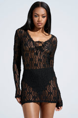 LIZZIE LACE MINI DRESS IN BLACK