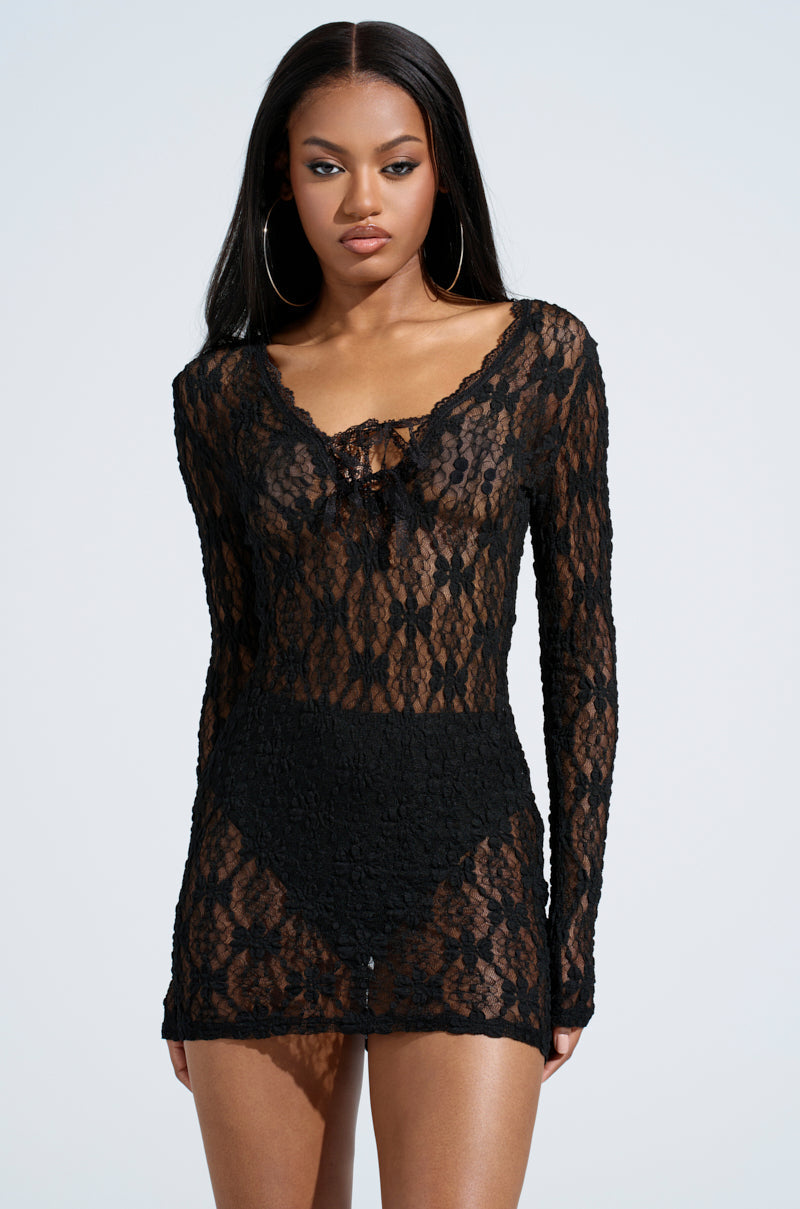 LIZZIE LACE MINI DRESS IN BLACK