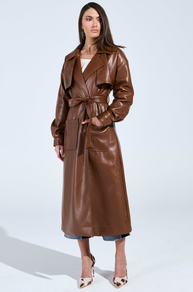 BUTTER LUXE FAUX LEATHER TRENCH IN BROWN