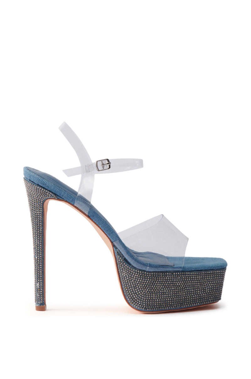 AZALEA WANG ISAURA DENIM PLATFORM RHINESTONE SANDAL
