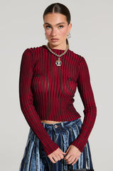 LOOKING SNATCHED STRIPED KNIT TOP IN RED