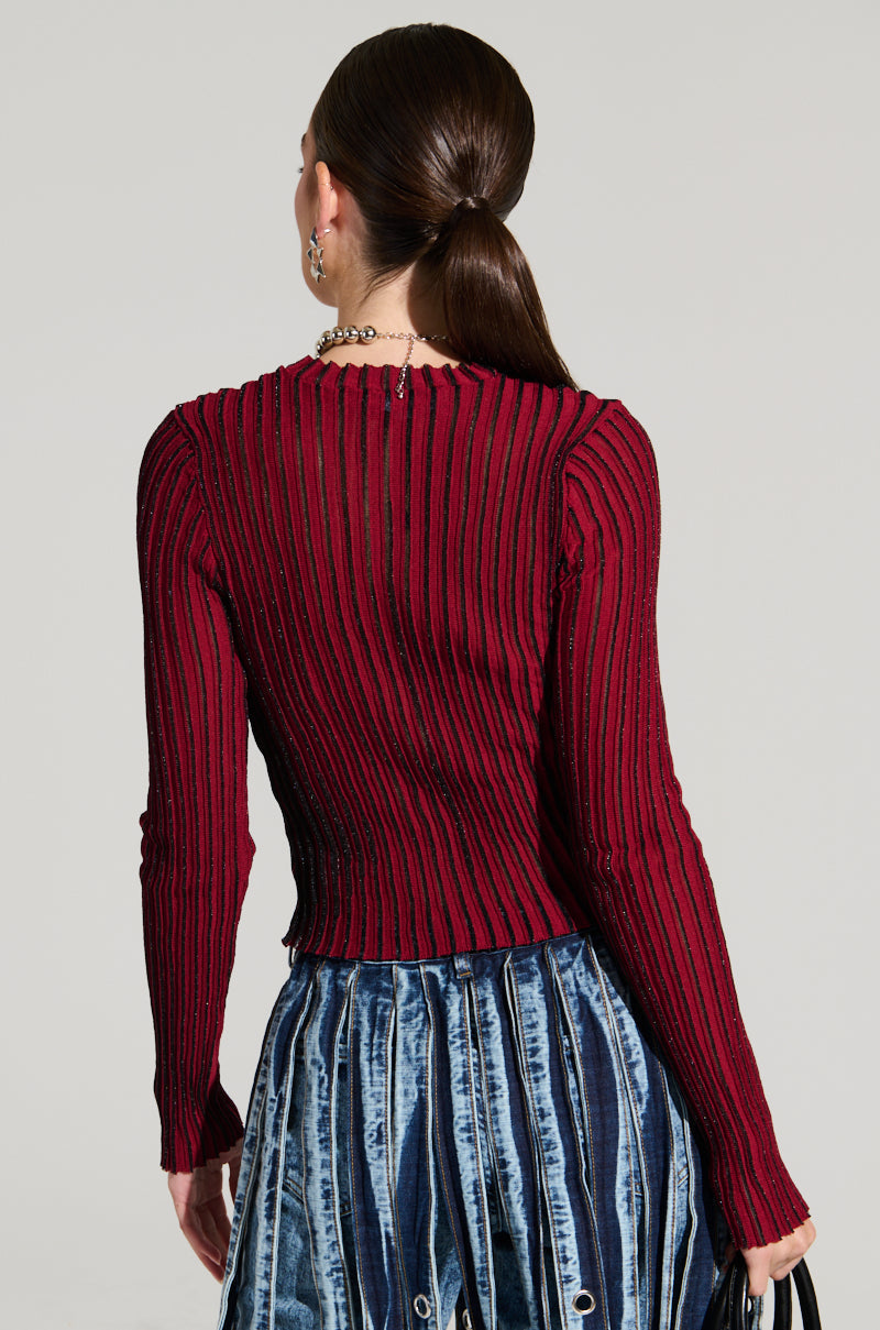 LOOKING SNATCHED STRIPED KNIT TOP IN RED