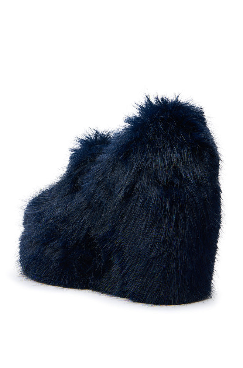 AZALEA WANG JAEKE NAVY FUR WEDGE PUMP