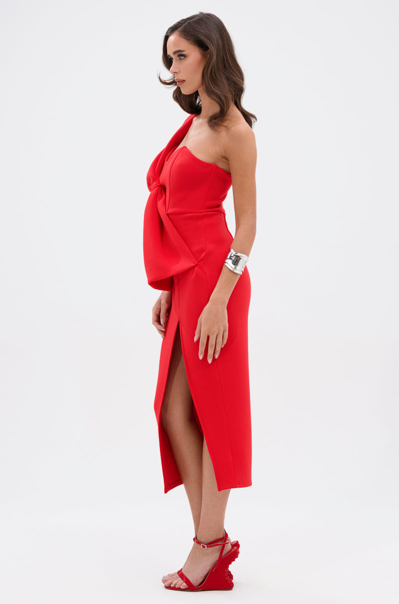 I WIN BOW FRONT MIDI DRESS