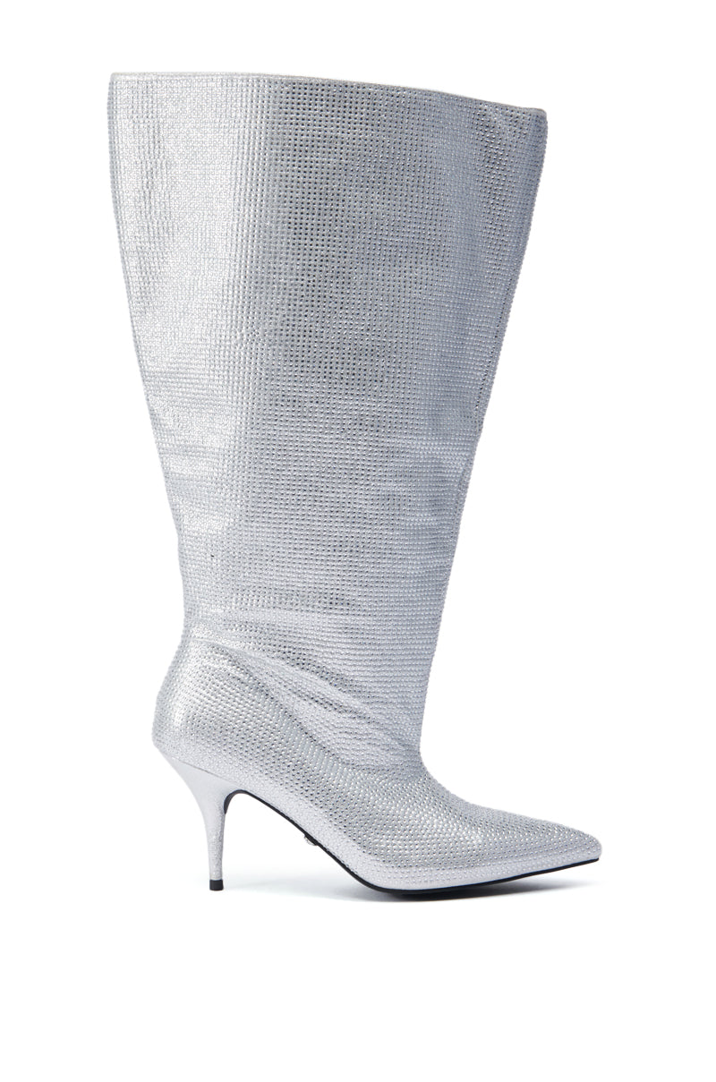 AZALEA WANG JARROW SILVER RHINESTONE BOOTIE