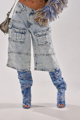 FORGET ME NOT DENIM CARGO BERMUDA SHORT