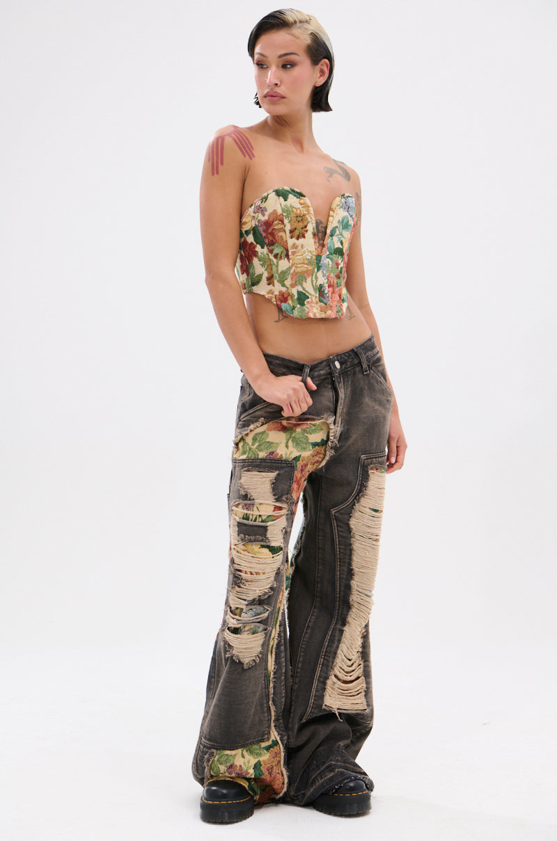 BRIGETTE DISTRESSED JEANS WITH JACQUARD DETAIL