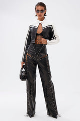 ROCK MY WORLD FAUX LEATHER LACE UP PANT