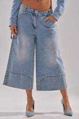 ROCK MY WORLD WIDE-LEG DENIM BERMUDA SHORTS