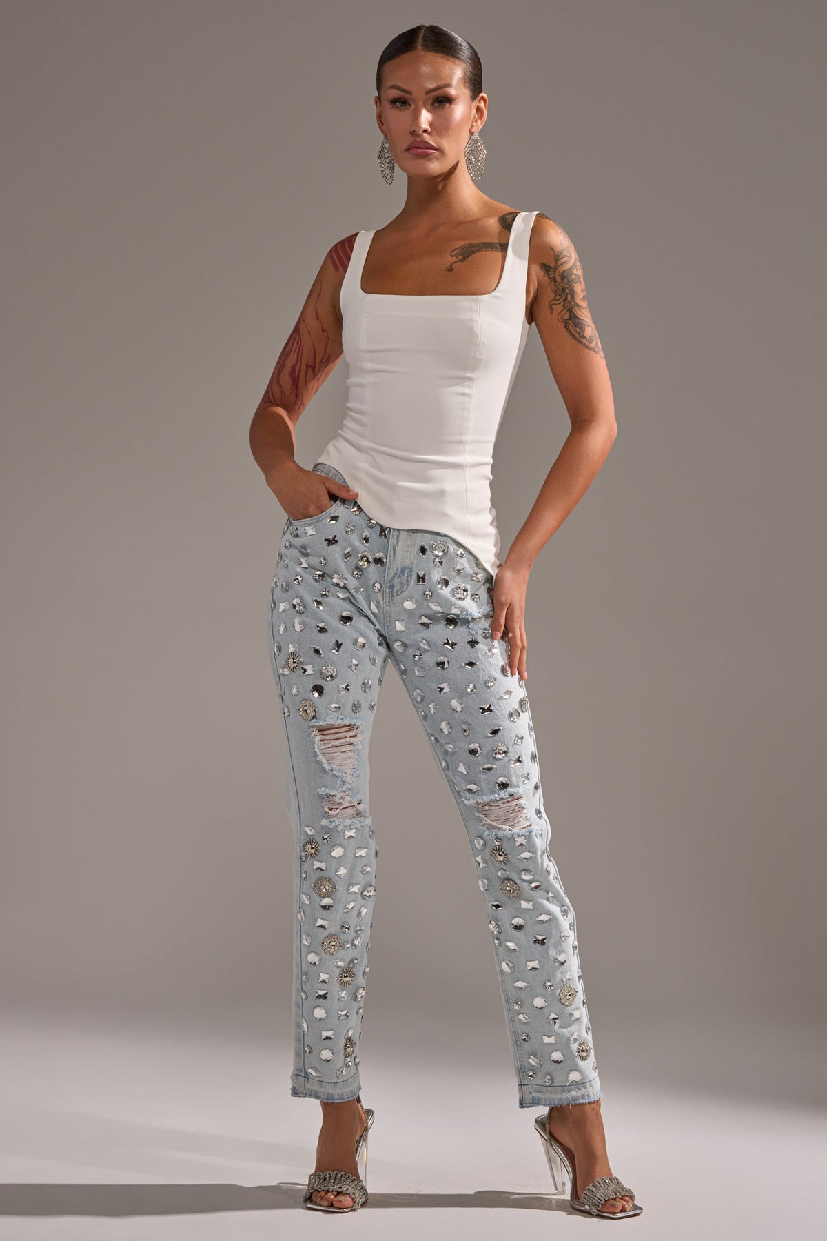 DAMN GIRL EMBELLISHED SKINNY DENIM