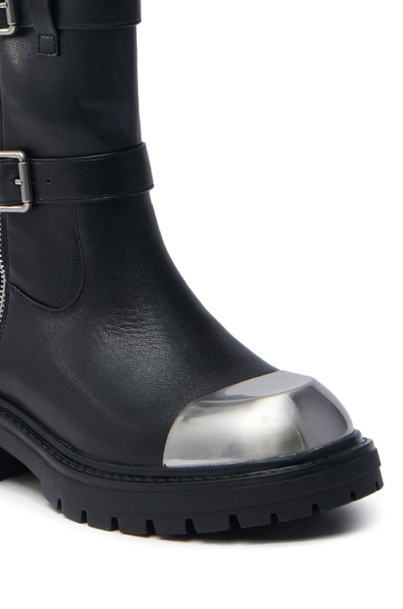 AZALEA WANG JENNINGS BLACK WITH METAL TOE FLAT BOOTIE