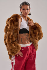 LOOK AT ME NOW HOODED FUR BOMBER IN BROWN