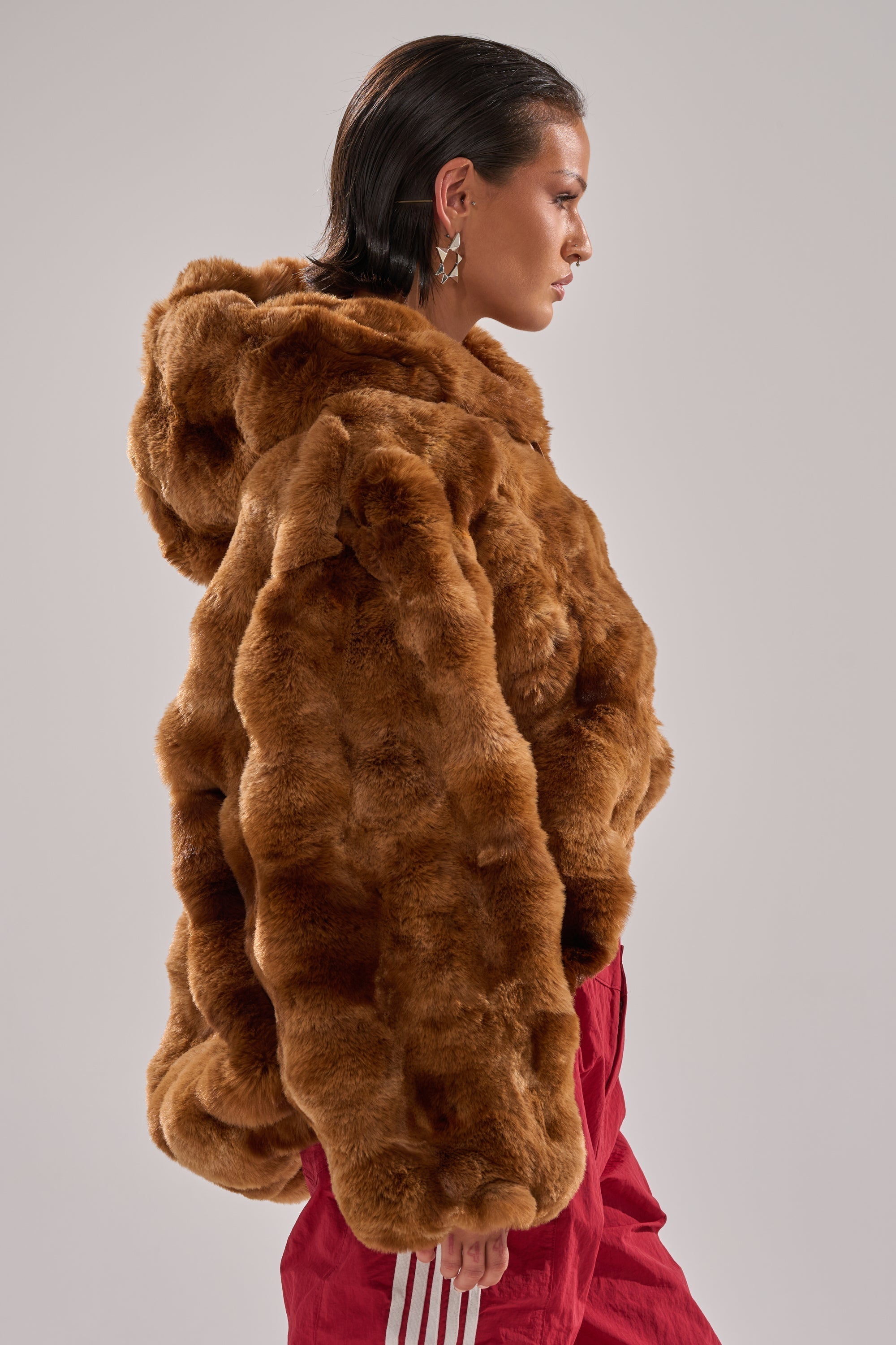 LOOK AT ME NOW HOODED FUR BOMBER IN BROWN