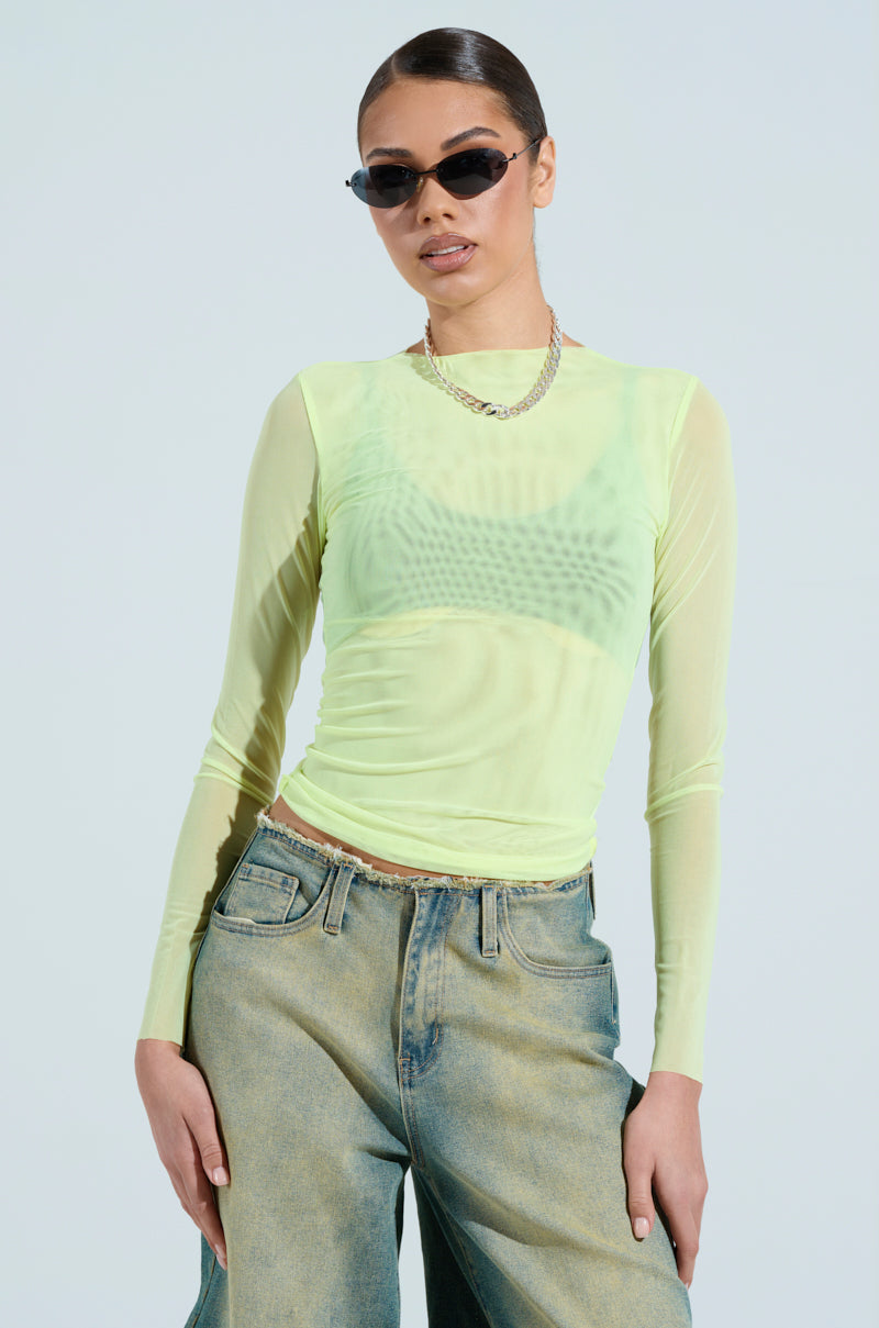 PAXTON SEXY DOUBLE LINED MESH LONG SLEEVE TOP