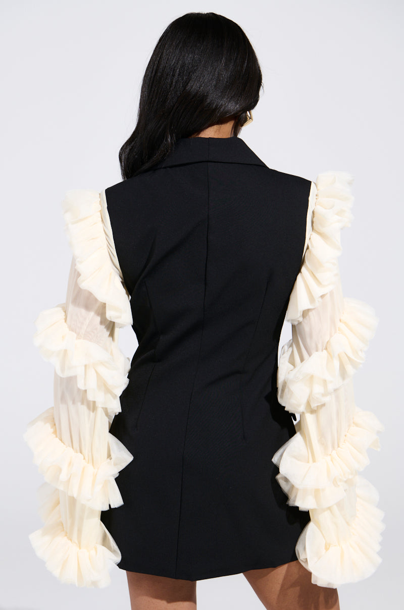 LIVING OVER THE TOP RUFFLE SLEEVE BLAZER MINI DRESS