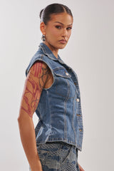 LILY DENIM BUTTON DOWN IN MEDIUM BLUE DENIM