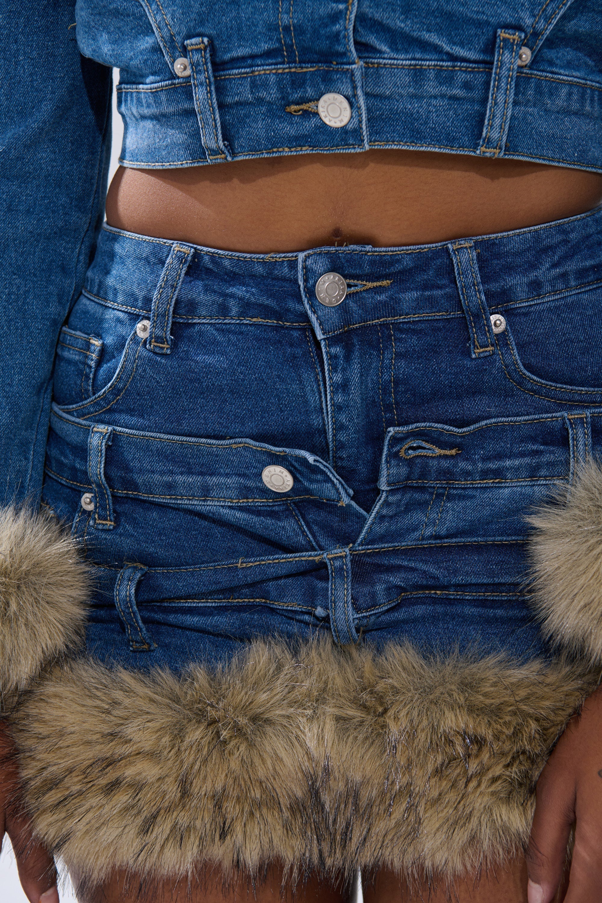 FLUFFY DENIM MINI SKIRT