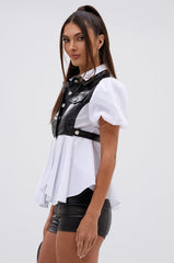 NEW DRESS CODE LEATHER AND POPLIN BUTTON DOWN SHIRT