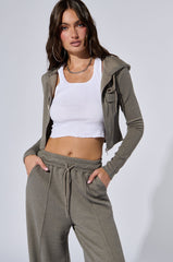EYES ON ME RIB KNIT ZIP UP IN GREY