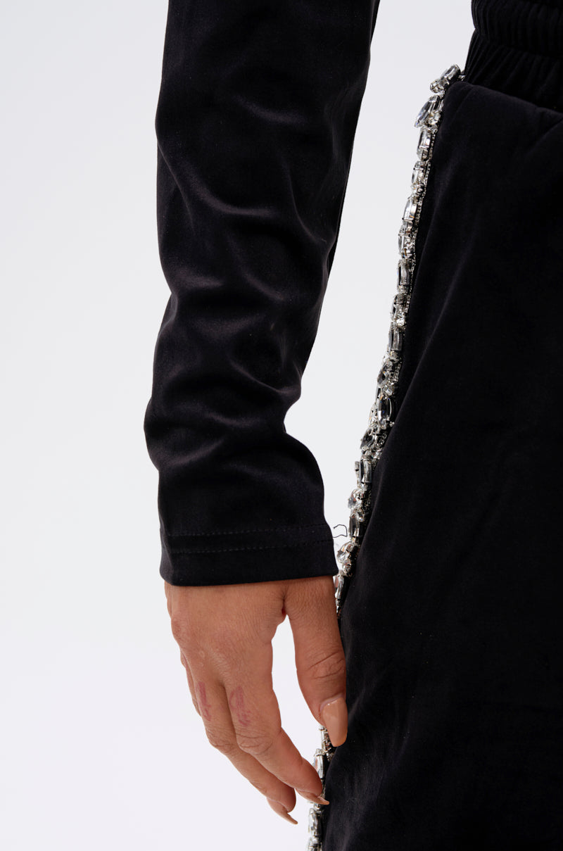 DARA RHINESTONE MOCK NECK ZIP-UP SWEATSHIRT