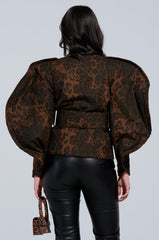BLOW HIM A KISS BELTED CHEETAH BLOUSE