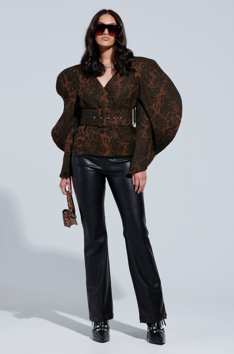 BLOW HIM A KISS BELTED CHEETAH BLOUSE