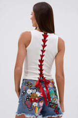 A LITTLE DRAMATIC EMBELLISHED TANK TOP