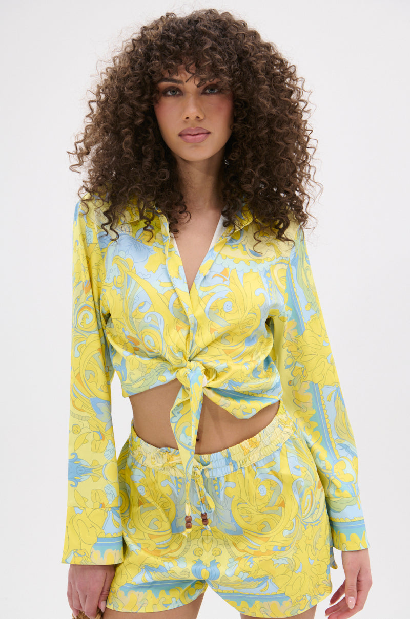 FLORAL PARTY TIE FRONT BLOUSE