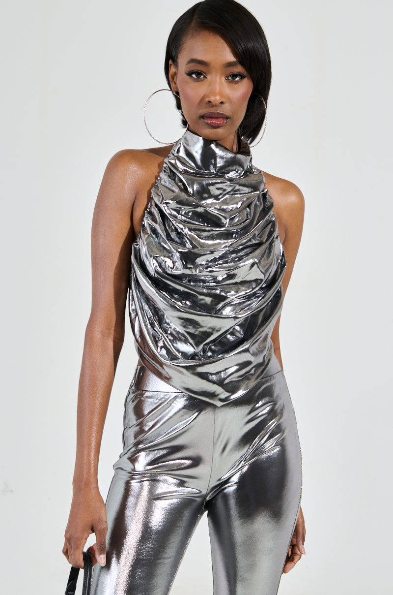 MIAMI NIGHTS HALTER NECK TOP IN SILVER