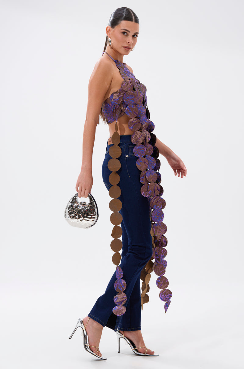 LIGHTS FLASHING BROCADE HALTER TIE NECK