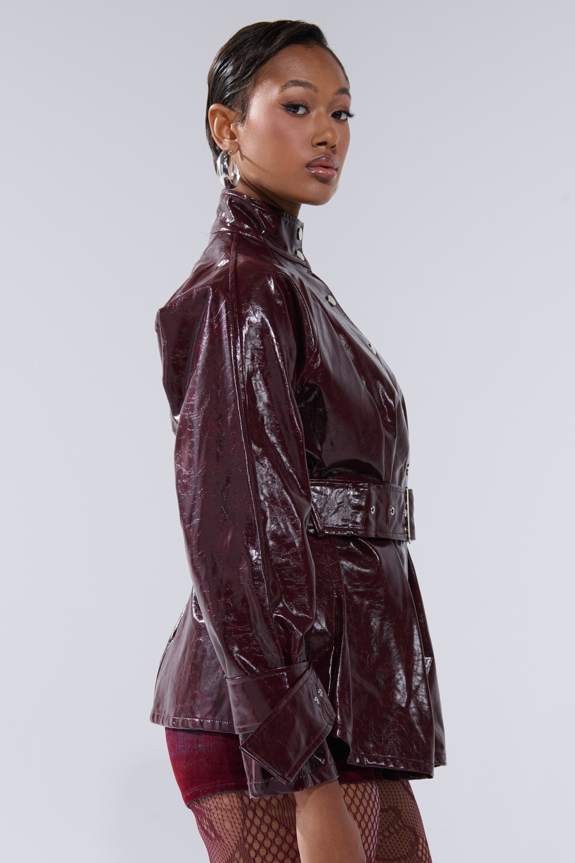 ON FIRE FAUX LEATHER BUTTON DOWN