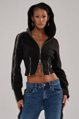 MULTI ZIP CORSETED HOODIE