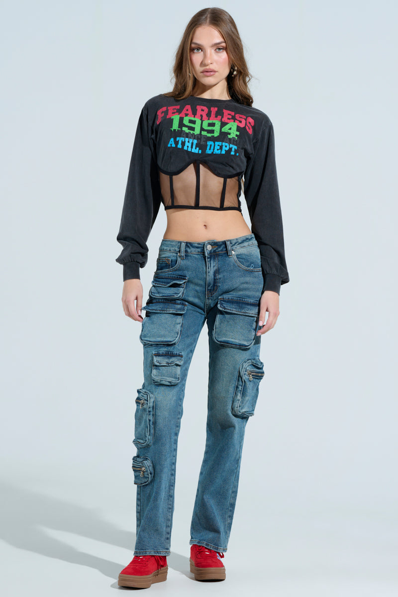 FEARLESS SINCE 1994 CORSETTED SWEATSHIRT