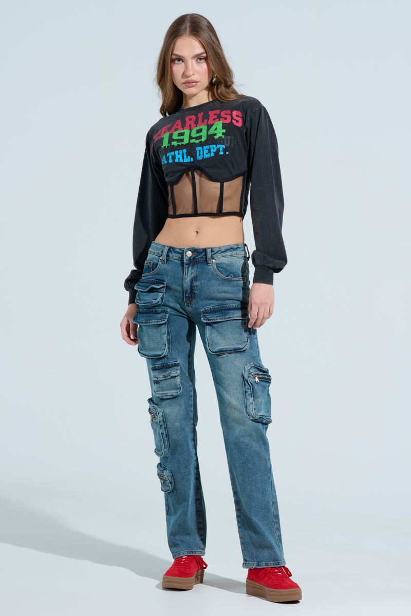 FEARLESS SINCE 1994 CORSETTED SWEATSHIRT