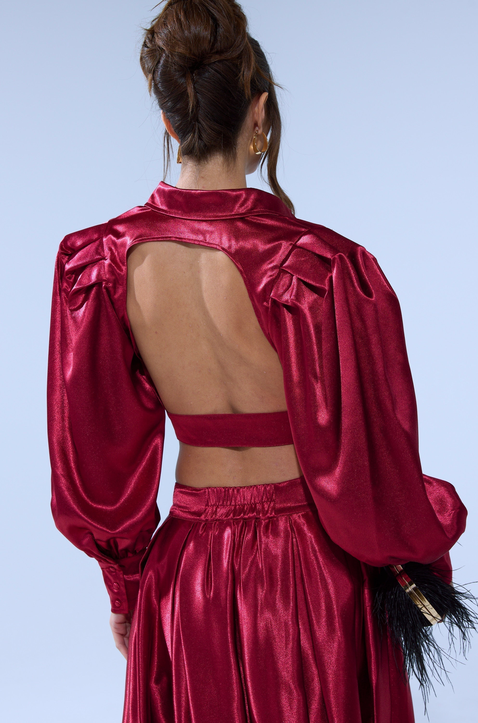 CANDICE OPEN BACK SATIN BUTTON DOWN SHIRT