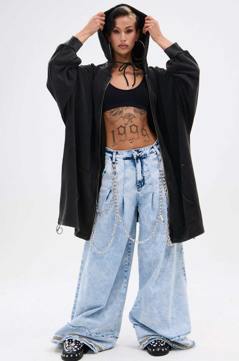 BELIEVE WHAT YOU HEARD OVERSIZED ZIP UP SWEATSHIRT
