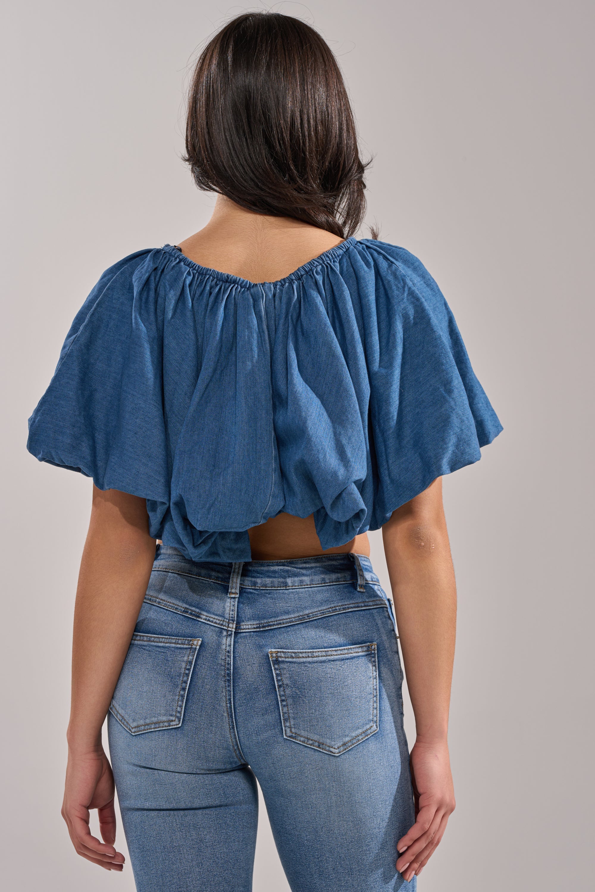 NEVER GOING TO STOP BLOUSE IN MEDIUM BLUE DENIM