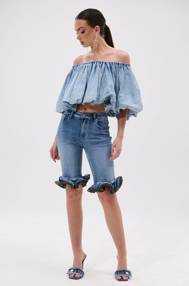 NEVER GOING TO STOP BLOUSE IN DENIM