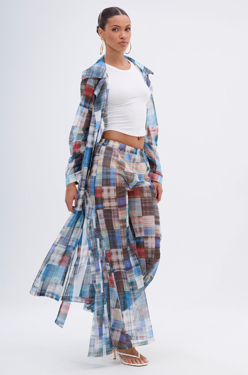 LIVING THE LIFE PLAID MESH PALAZZO PANT