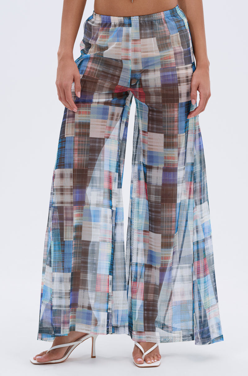 LIVING THE LIFE PLAID MESH PALAZZO PANT