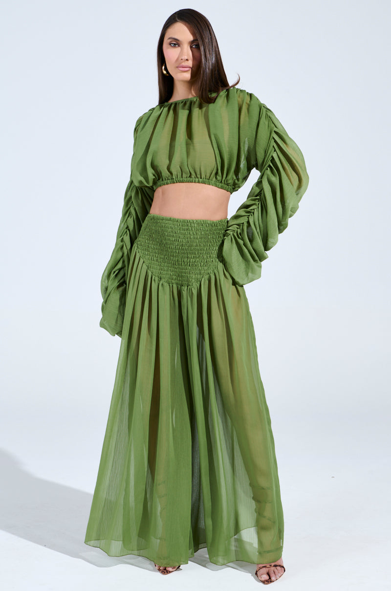 LAURA RUCHED PALAZZO PANT IN GREEN