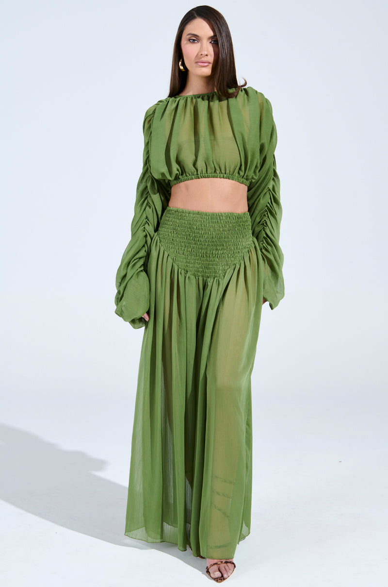LAURA RUCHED PALAZZO PANT IN GREEN